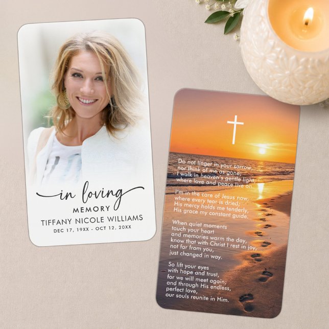 Minneskort för strand solnedgångsfoto med bön visitkort (Skapare uppladdad)