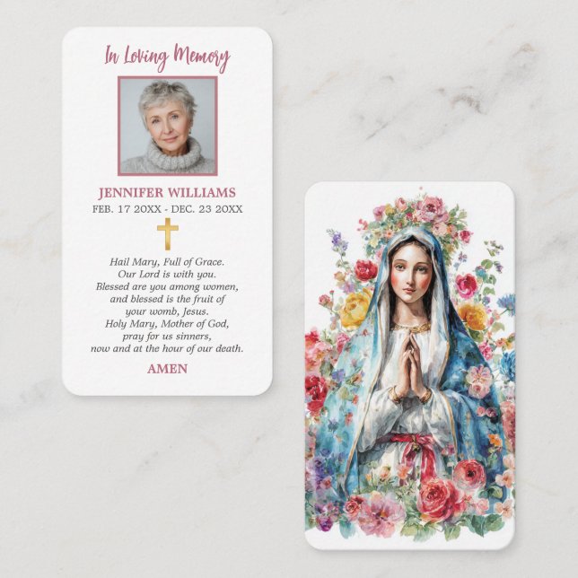 Minneskort Jungfru Maria Kors Religiöst Visitkort (Fram/baksida)