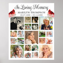 Minneskort Kardinal Blommor 21 Fotocollage Poster