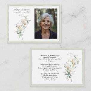 Minneskort med Calla Lily och Sage Green Visitkort
