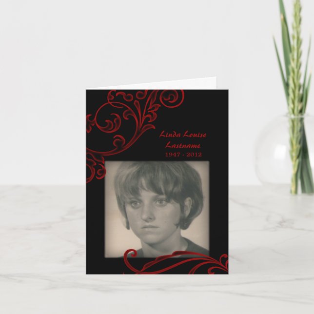 minneskort : röd blomning kort (Framsida)