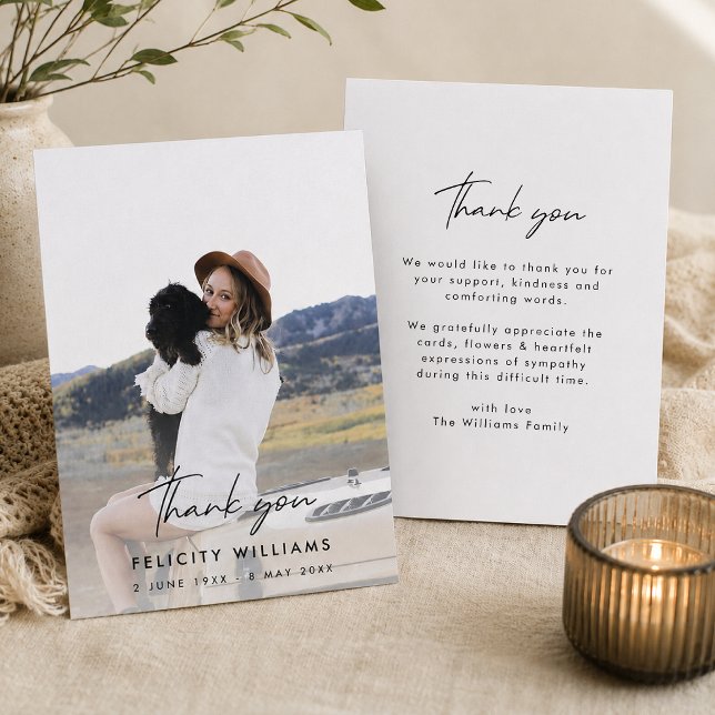 Minneskort Tackkort | Begravning Sympati Kort (Personalized memorial thank you card with photo for funeral and celebration of life notes.)