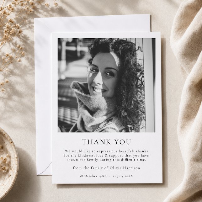 Minneskort Tackkort | Begravning Tack Not Kort (Personalized memorial photo thank you card for funeral flowers, support, and sympathy notes.)