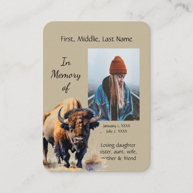 Minneskortets vattenfärgsbussdjur visitkort (Framsida)