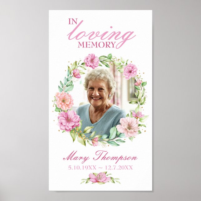 Minneskrans Rosa Blommor Krans Foto Begravning Poster (Framsidan)