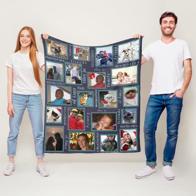 Minnesmarblå Skapa din 20 fotokollage Fleecefilt (På plats)