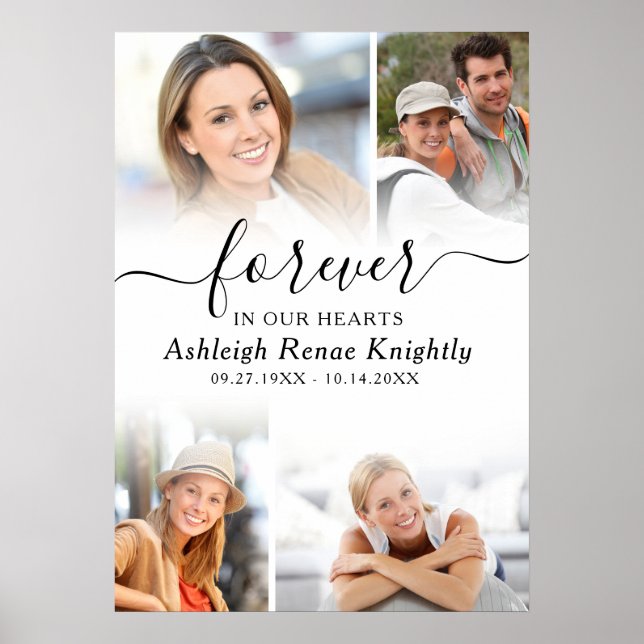 Minnesmärke 4 Bilder För evigt i våra hjärtan Manu Poster (Framsidan)