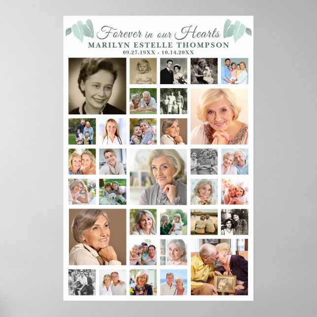 Minnesmärke Botaniska Hjärtan 33 Fotokollage Poster (Framsidan)