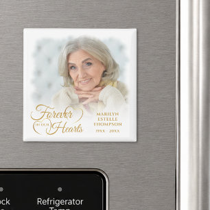 Minnesmärke FÖR EVIGT I VÅRA HJÄRTAN Foto Guld Magnet