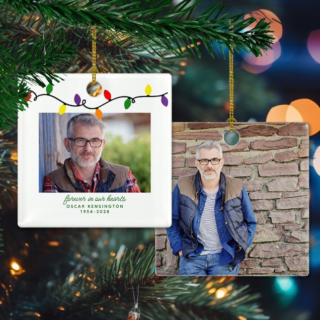 Minnesmärke för evigt i våra hjärtan Foto Julgransprydnad Keramik (Forever in Our Hearts Memorial Keepsake Photo Ceramic Ornament)