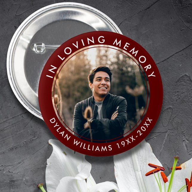 Minnesmärke i rött för begravning med foto knapp (Skapare uppladdad)