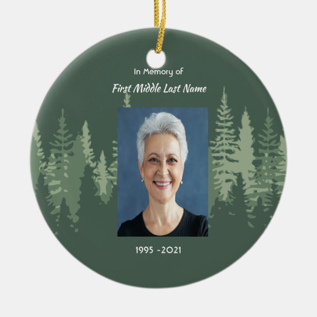 Minnesmärke Kristna Vildmarks Skog Träd Julgransprydnad Keramik (Framsidan)