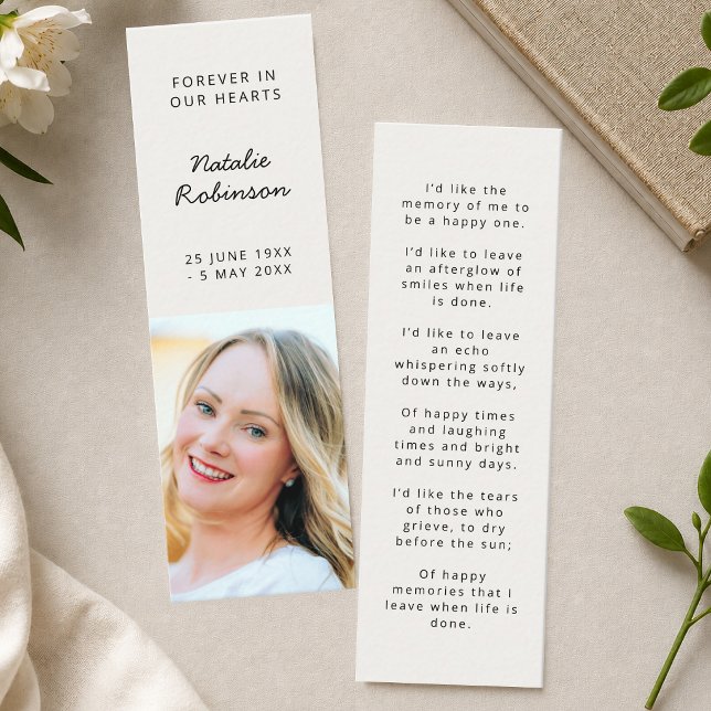 Minnesmärke Mini Bokmärke | Poesi Bön Kort Favor (Personalized mini bookmark card favor with memorial poem or prayer for funeral guests.)