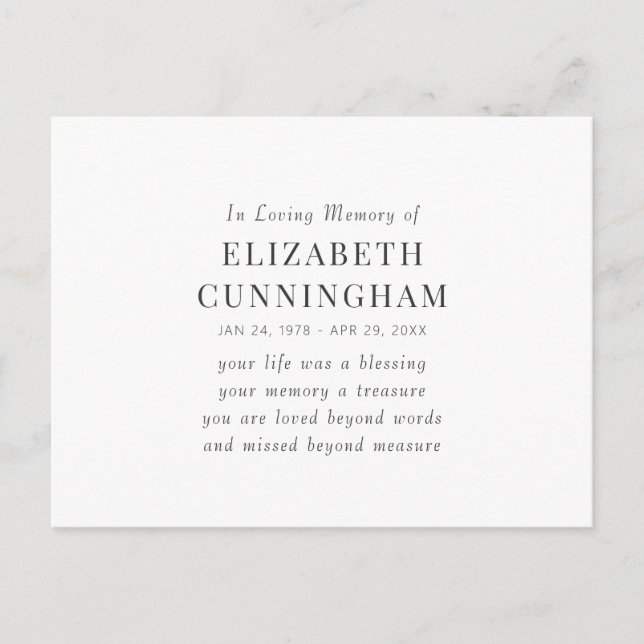 Minnesmärke Modern Enkel Citat Vykort (Framsida)