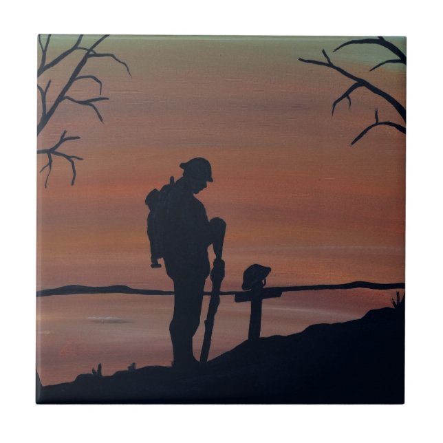Minnesmärke Veternas dag, silhouettesolider på Kakelplatta (Framsidan)