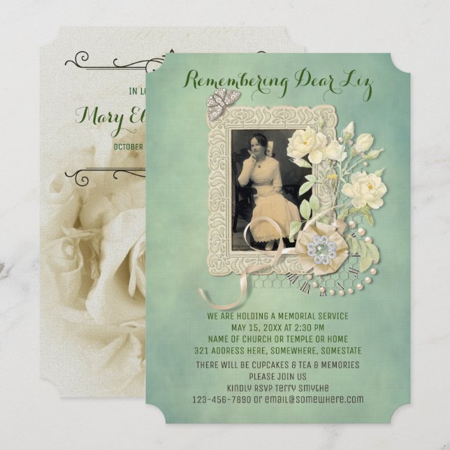 Minnesmärken tillfogar dina pärlor för inbjudningar (Fram/baksida)