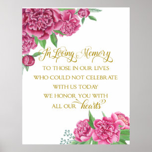 minnesminnen blommigt bröllop peony-tecken poster