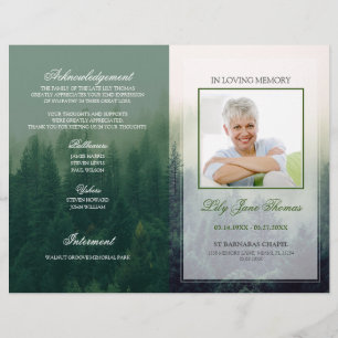 Minnesminnesprogram för skogens begravningsprogram reklamblad