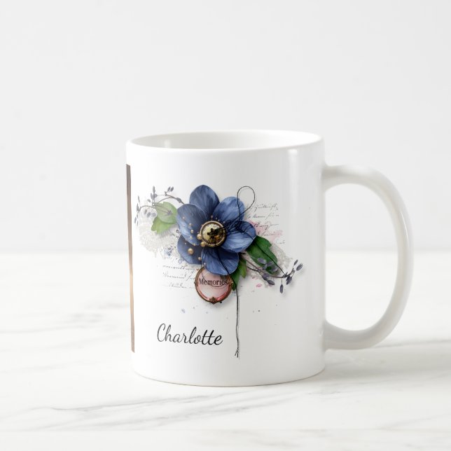 Minnesmugg Blå Blomma Kaffemugg (Höger)