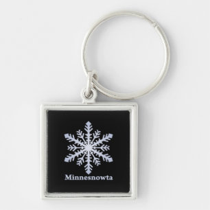 Minnesnowta Blue Snowflake Fyrkantig Silverfärgad Nyckelring