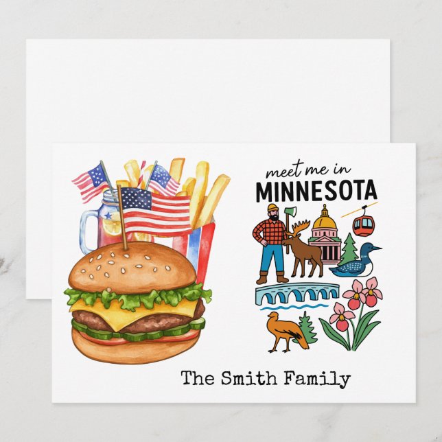 Minnesota 4 juli självständighetsdagsfest  inbjudningar (Fram/baksida)