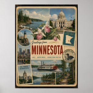 Minnesota Äkta Vintage Stil Poster