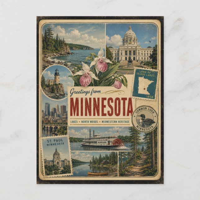 Minnesota Äkta Vintage-stil vykort (Framsida)