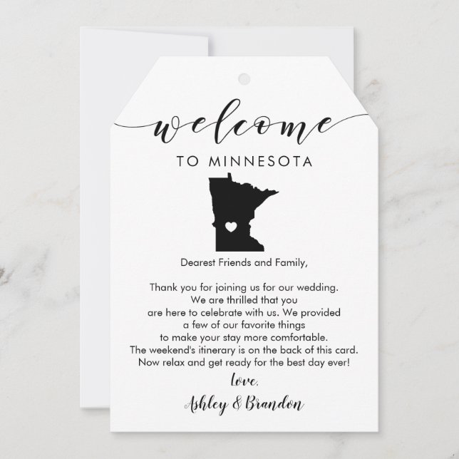 Minnesota Bröllop Välkommen Märkre Brev Itinerary (Framsida)
