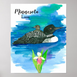 Minnesota Common Loon Baby Bird Vatten Poster