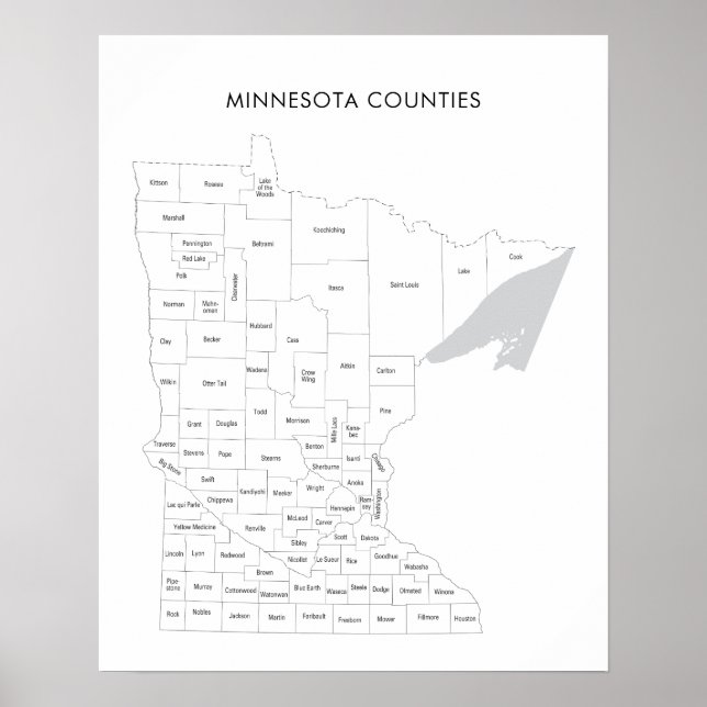 Minnesota Countyn karta med county namn Poster (Framsidan)