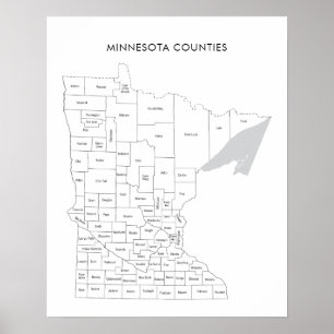 Minnesota Countyn karta med länet namn Poster