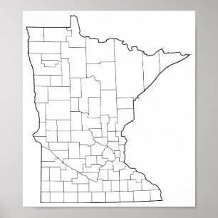 Minnesota Countys Blank Outline Karta Poster