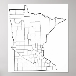 Minnesota Countys Blank Outline Karta Poster