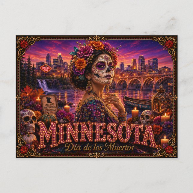 Minnesota Día de los Muertos Retro Vykort (Framsida)