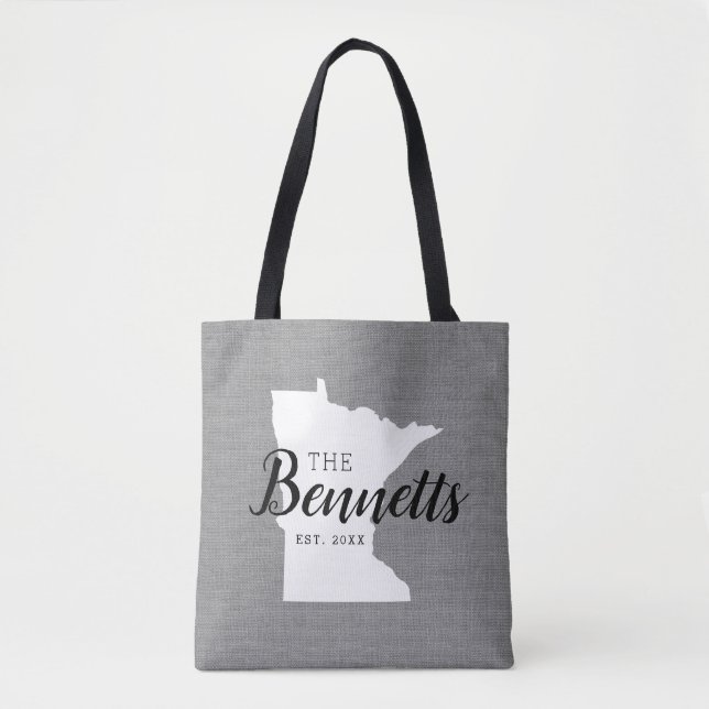 Minnesota Family Monogram State Tote Bag Tygkasse (Framsida)