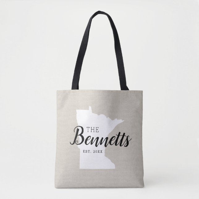 Minnesota Family Monogram State Tote Bag Tygkasse (Framsida)