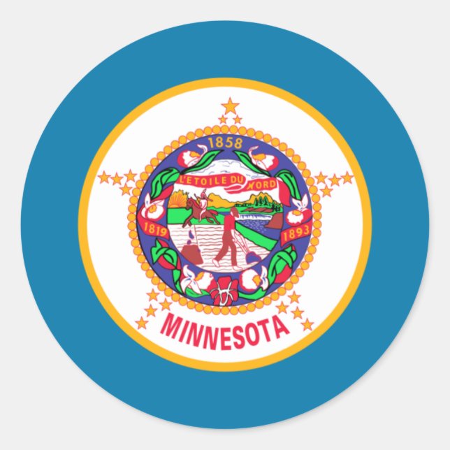 Minnesota Flagga Runt Klistermärke (Framsida)