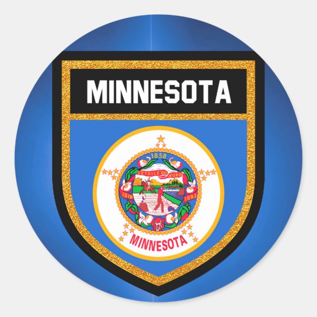 Minnesota Flagga Runt Klistermärke (Framsida)