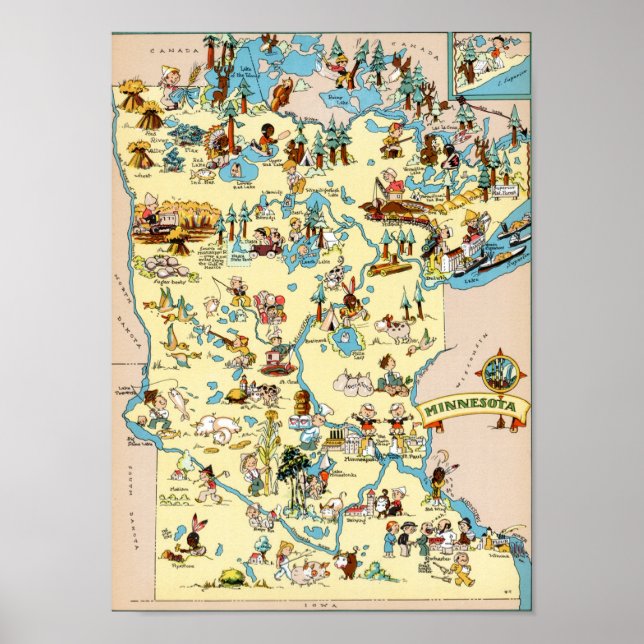 Minnesota Funny Vintage Karta Poster (Framsidan)