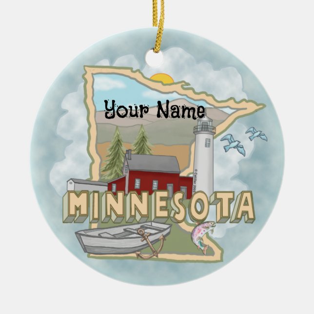 Minnesota fyr prydnad julgransprydnad keramik (Framsidan)