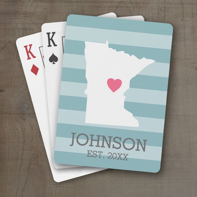 Minnesota Hemstatskarta - Anpassad Bröllop Spelkort (Personalized Playing Cards with a State Map, Movable Heart and Name)