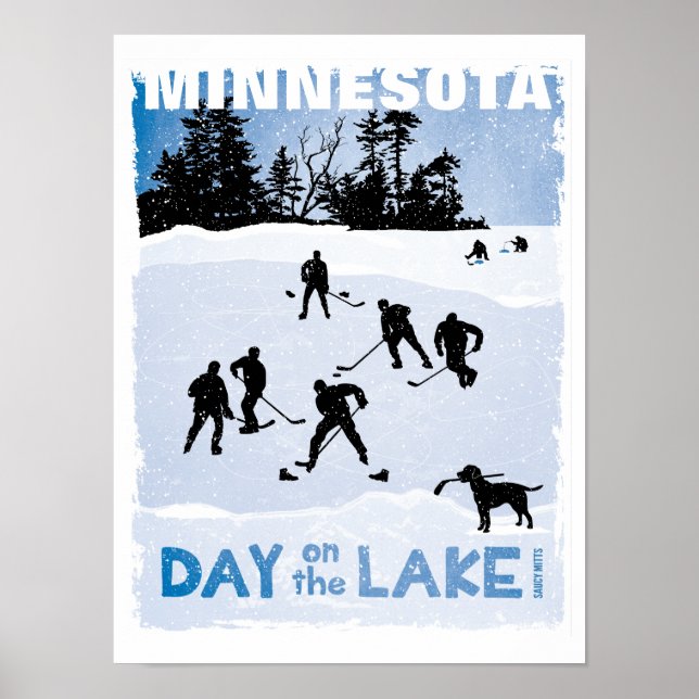 Minnesota Hockey Day på Sjö Pond Hockey Blue Poster (Framsidan)
