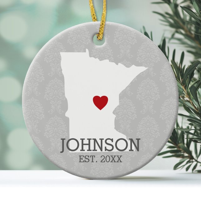 Minnesota Home State City Karta - Personligt bröll Julgransprydnad Keramik (Personalized Christmas Photo Ornament)