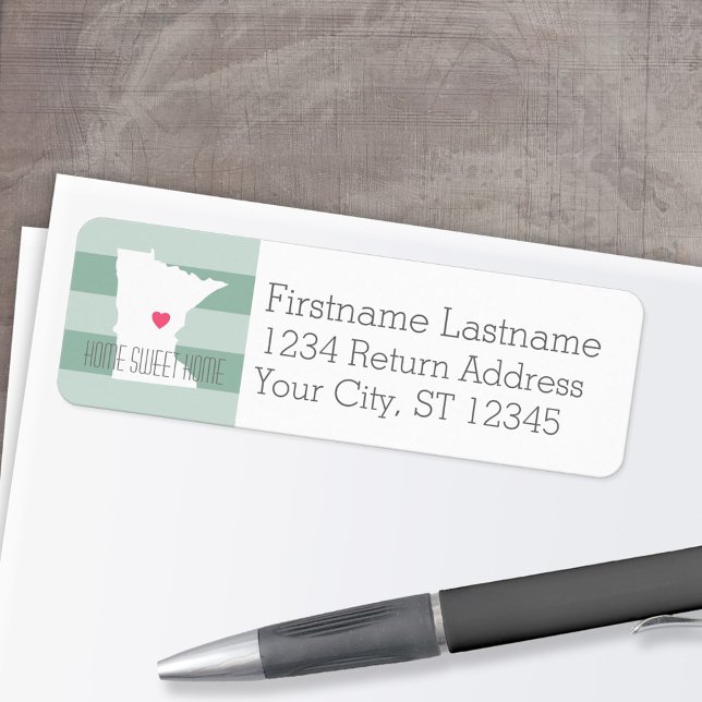 Minnesota Home State Kärlek med Anpassningsbar Hea Returadress Etikett (Personalized Mailing Label with Return Address and State Map - Low Minimum)