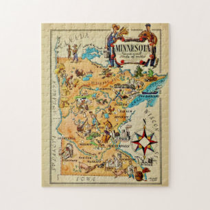 Minnesota Illustrated Karta Jigszawa Puzzle Pussel