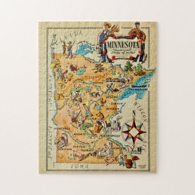 Minnesota Illustrated Karta Jigszawa Puzzle Pussel (Vertikal)