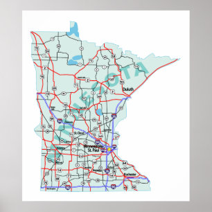 Minnesota Interstate Karta Skriv ut Poster