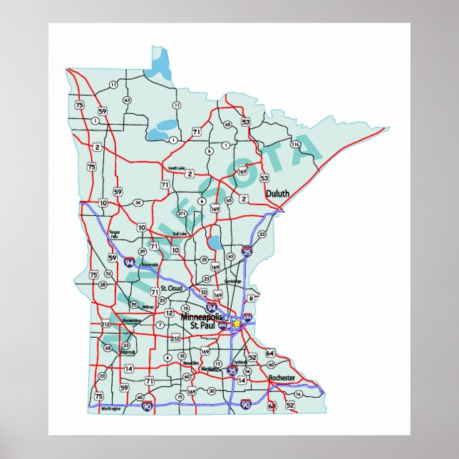 Minnesota Interstate Karta Skriv ut Poster (Framsidan)