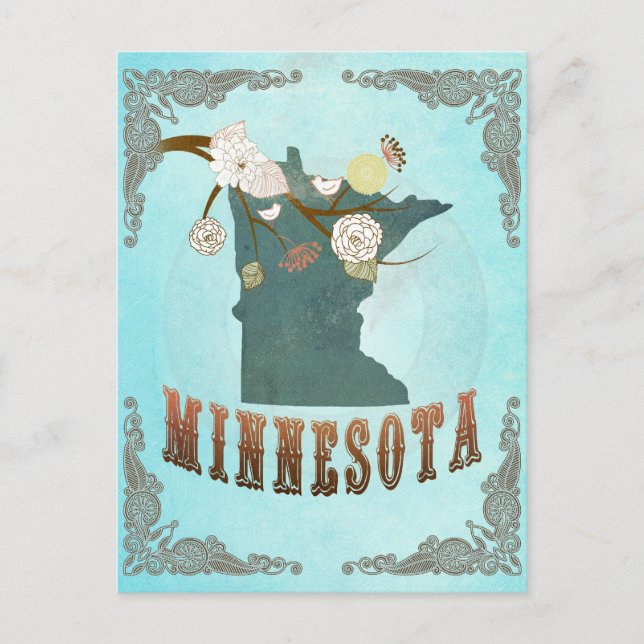 Minnesota Karta med vilda fåglar Vykort (Framsida)