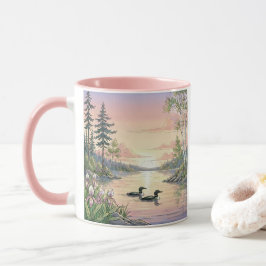 Minnesota Lake Sunset with Loons, Coffee Mug Mugg